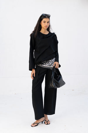 Linen Scarf Top in Black