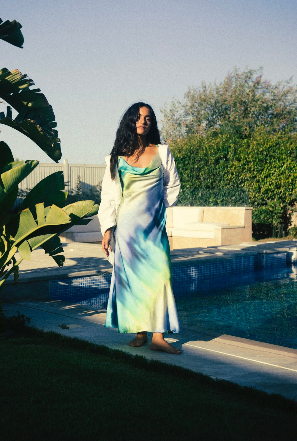 Slip Satin Dress in Shades of Blue