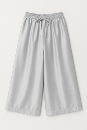 Cropped Wide Leg Satin Pants in Silver