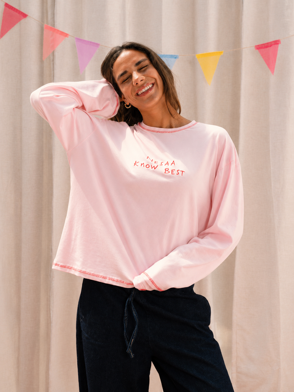 Nesaa Know Best Long Sleeve T-Shirt In Pink