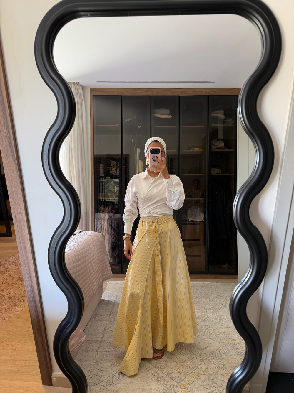 Belted Poplin Skirt in Yellow