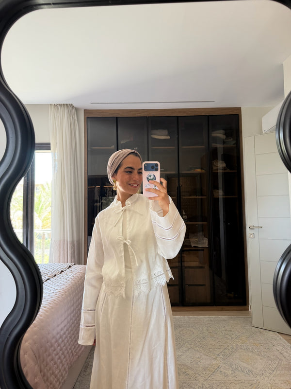 Linen Trim Top in Off White