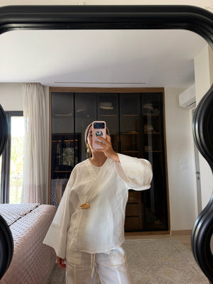 Linen Crossover Kimono in White