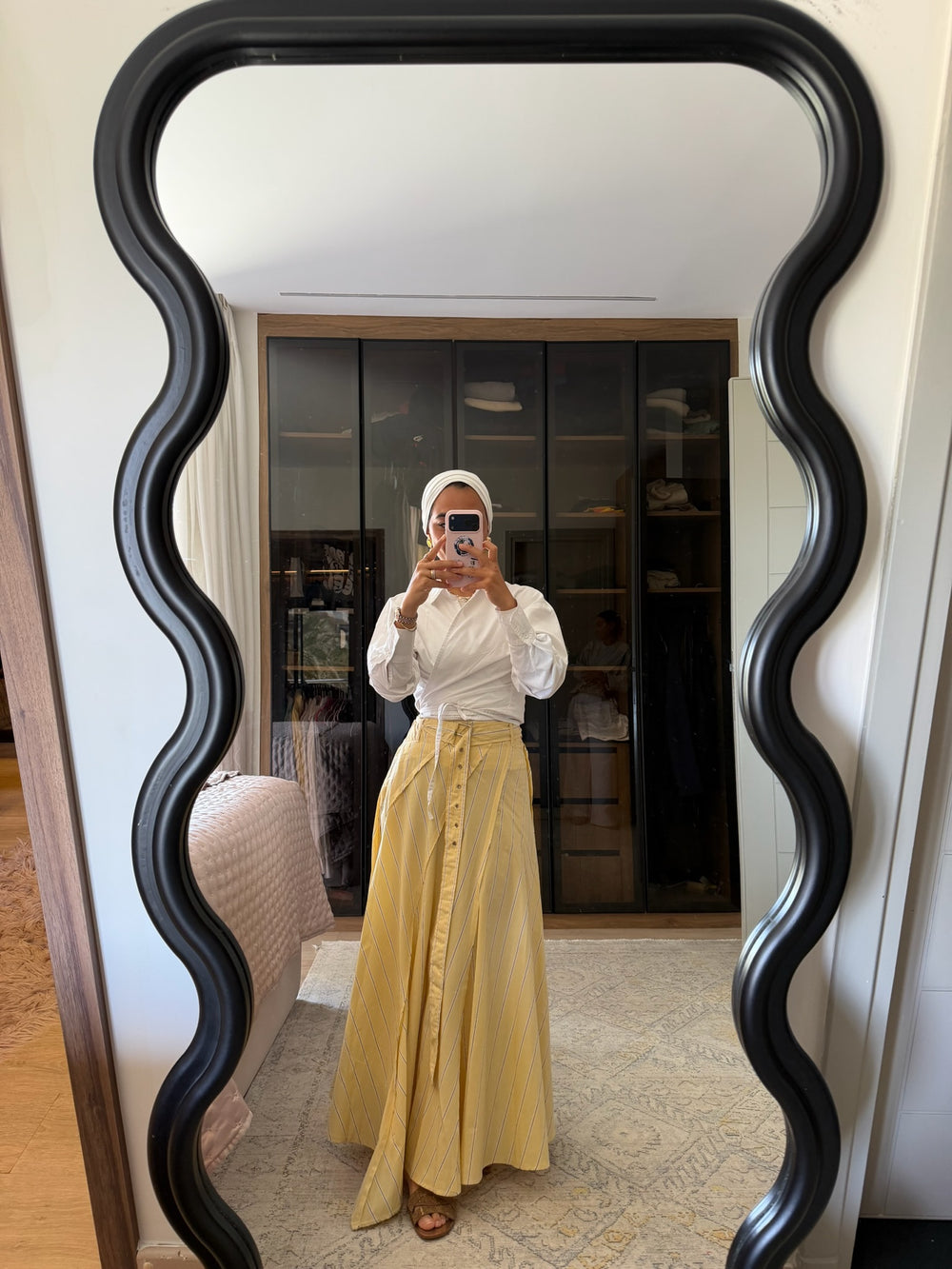 Belted Poplin Skirt in Yellow
