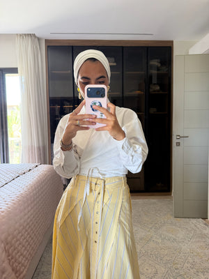 Belted Poplin Skirt in Yellow