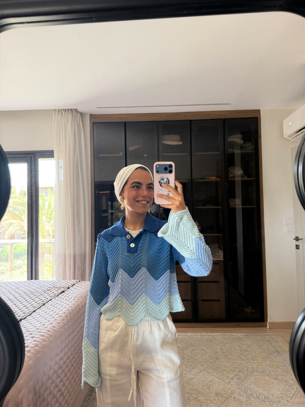 Pointelle Polo Shirt in Blue