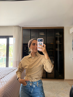 Tied-to-You Cropped Shirt in Beige
