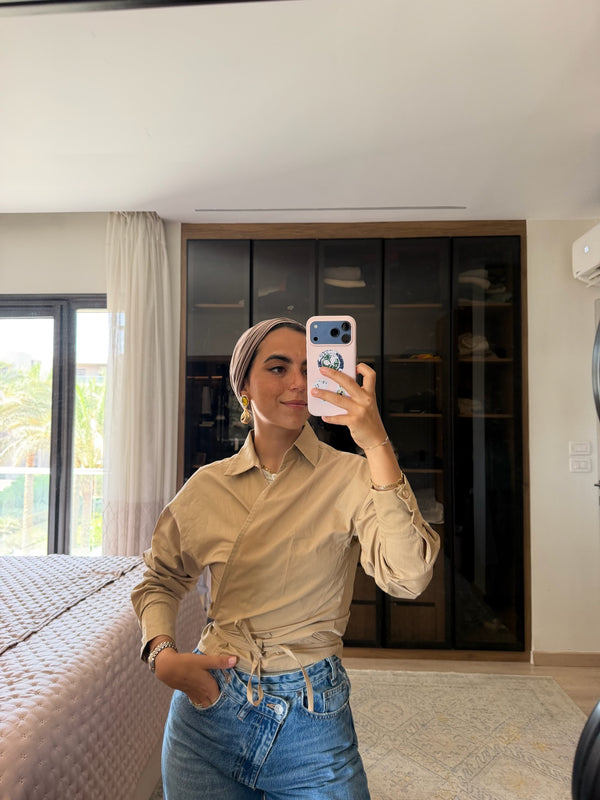 Tied-to-You Cropped Shirt in Beige