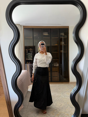Ruched Poplin Skirt in Black