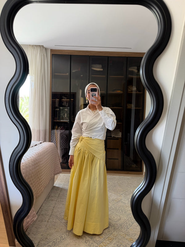 Midi Skirt With Scarf in Yellow