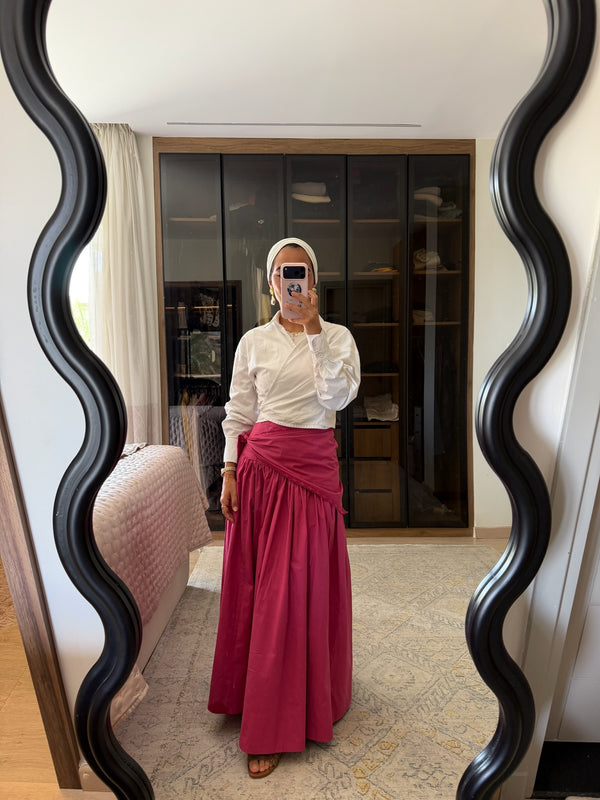 Midi Skirt With Scarf in Magenta