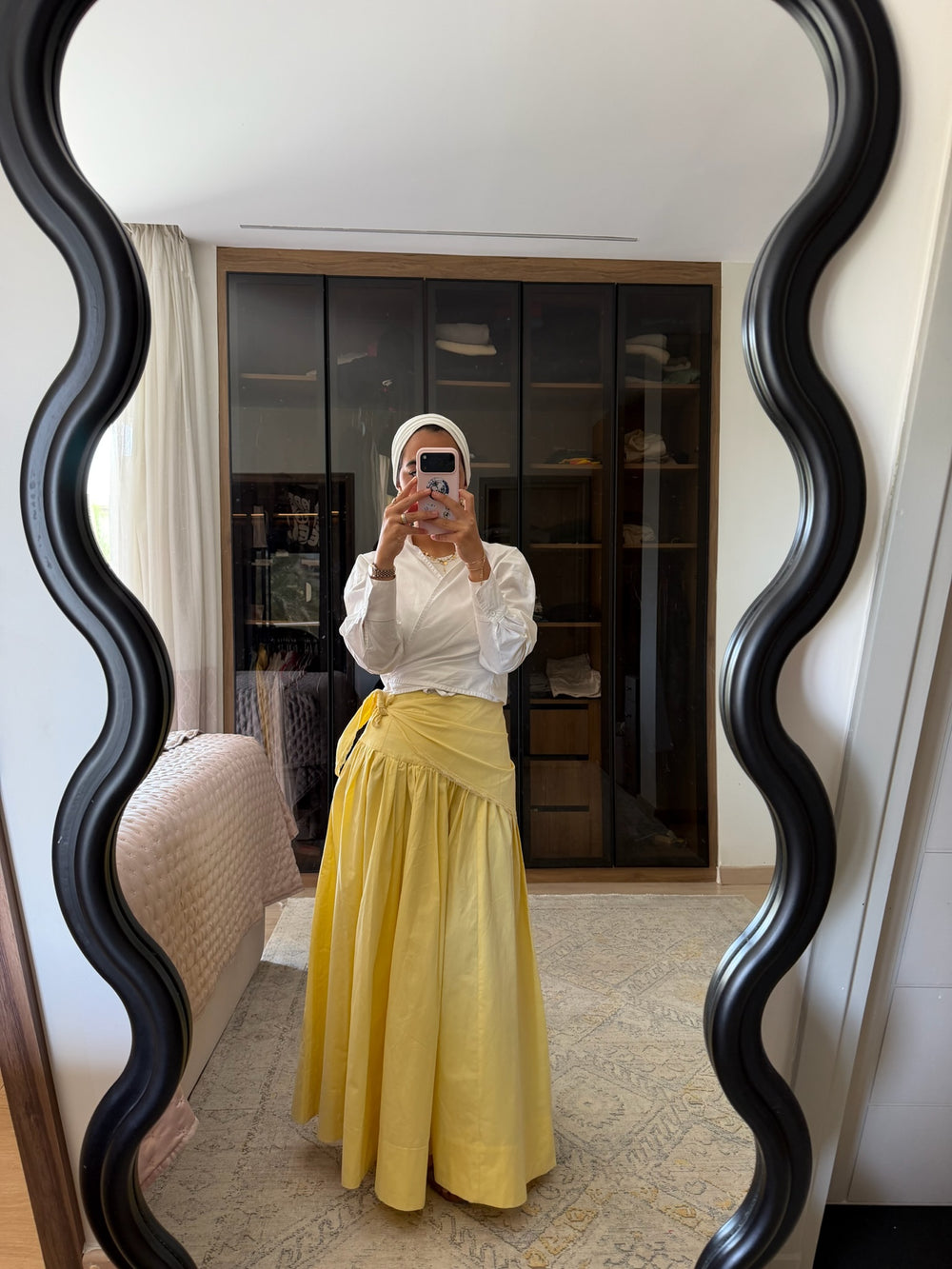 Midi Skirt With Scarf in Yellow