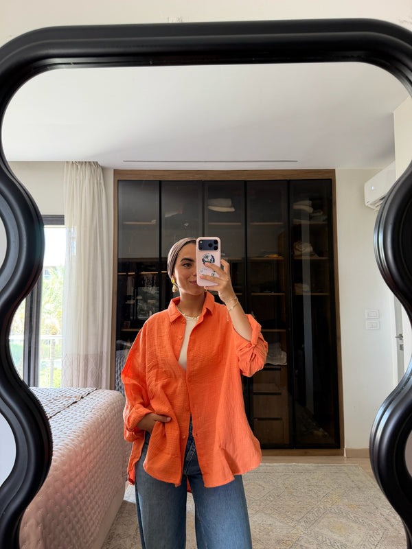 Cotton Muslin Shirt in Dark Orange