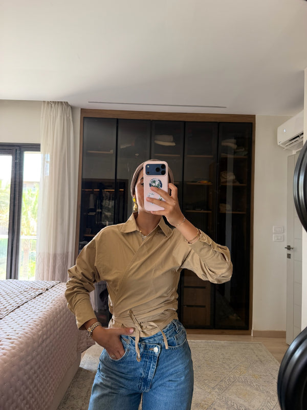 Tied-to-You Cropped Shirt in Beige