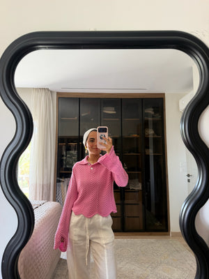 Pointelle Polo Shirt in Pink
