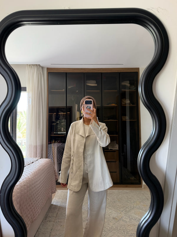 Mandarin Linen Blazer in Beige
