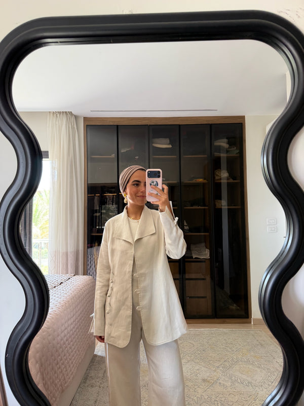 Mandarin Linen Blazer in Beige