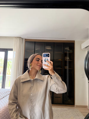 Long Collar Linen Shirt in Beige