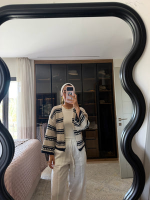 Striped Cropped Oversized Cardigan in Navy