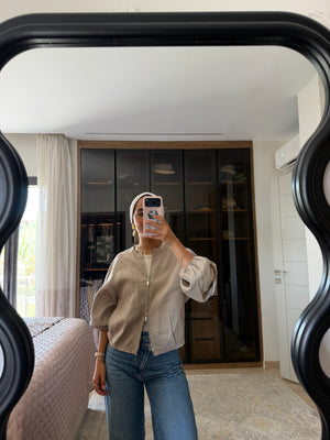 Linen Bomber Jacket in Beige