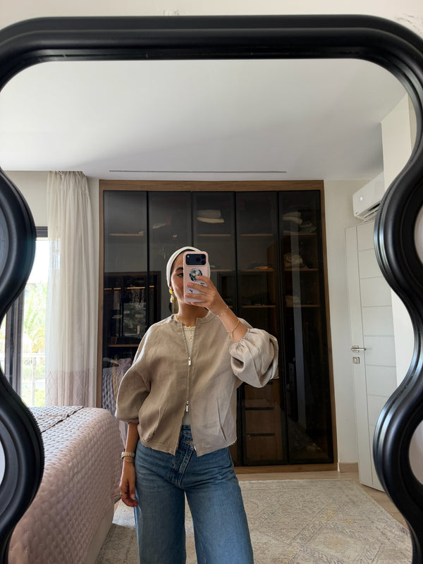 Linen Bomber Jacket in Beige