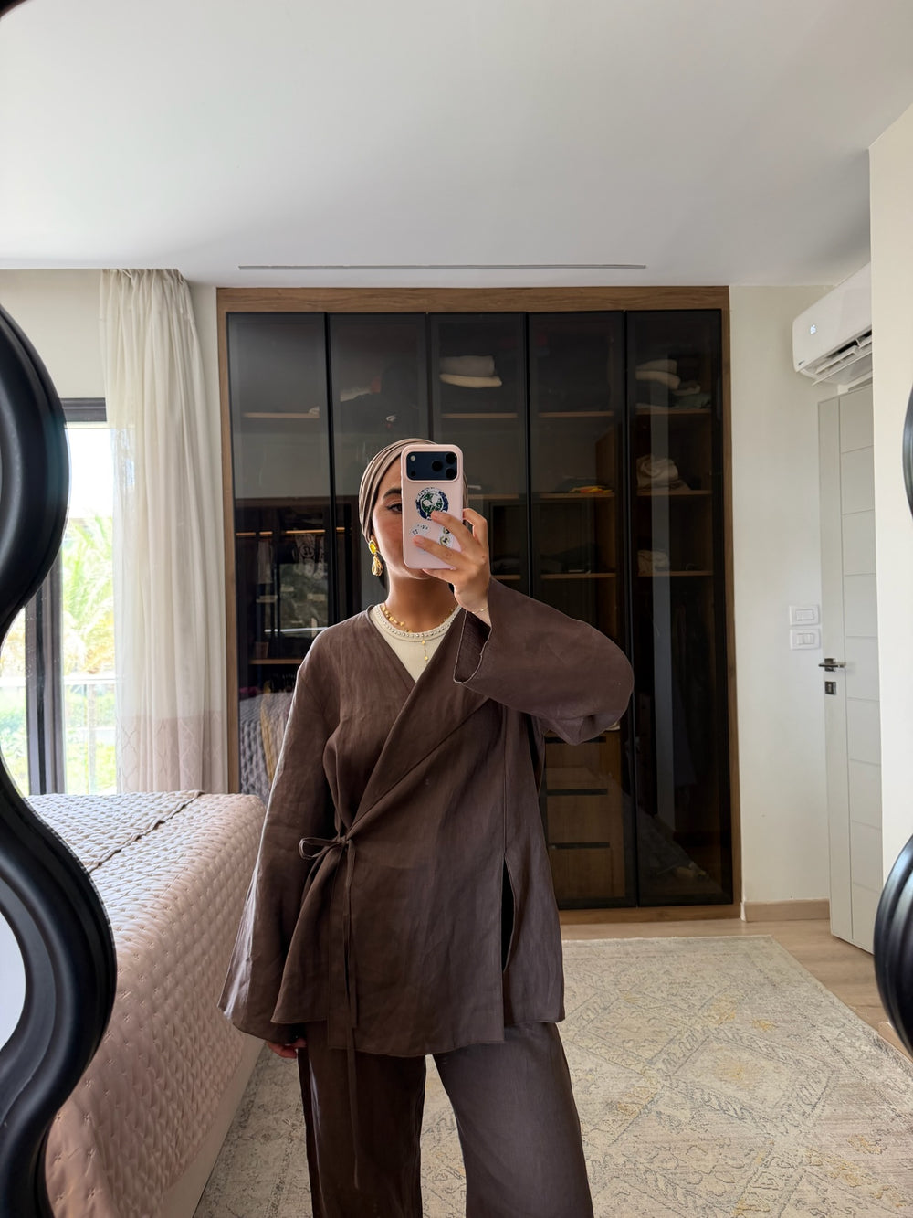 Linen Wrap top in Brown