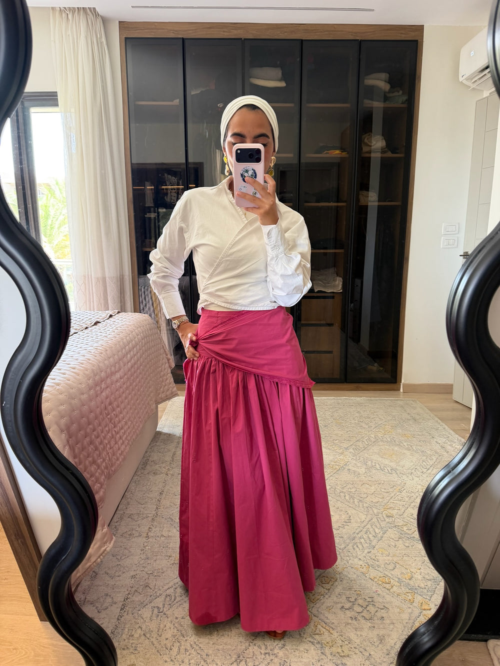 Midi Skirt With Scarf in Magenta