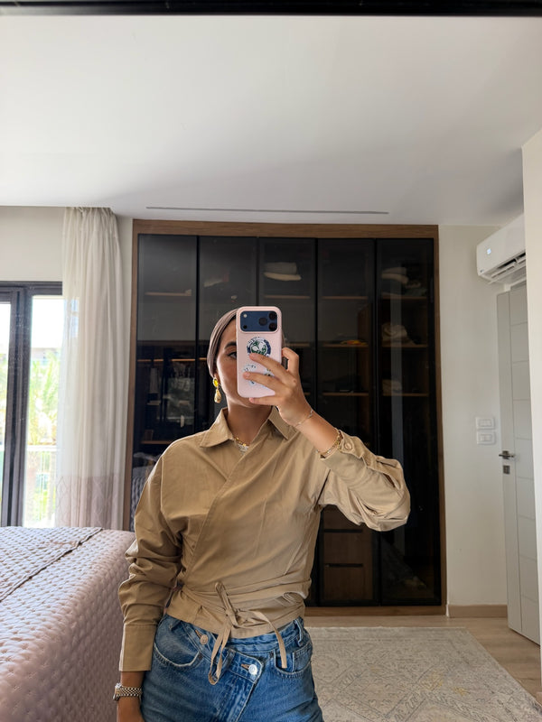 Tied-to-You Cropped Shirt in Beige