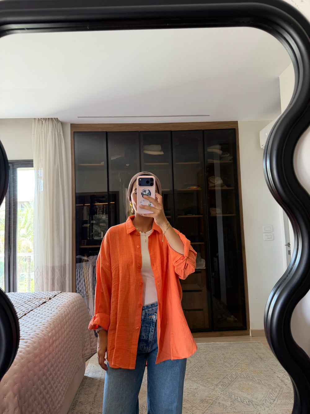Cotton Muslin Shirt in Dark Orange