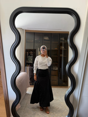 Ruched Poplin Skirt in Black