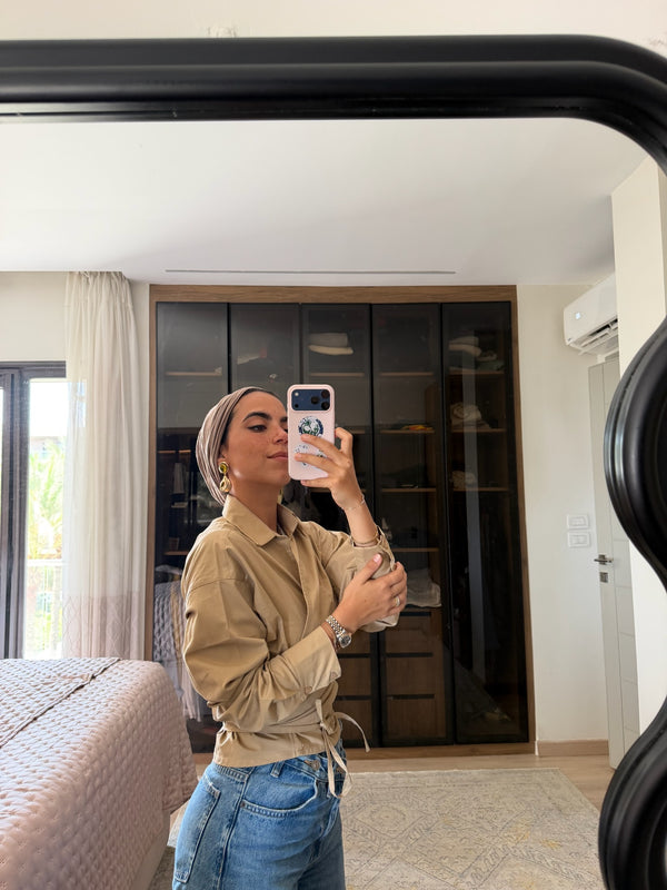 Tied-to-You Cropped Shirt in Beige