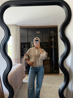 Linen Bomber Jacket in Beige