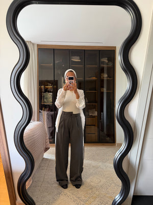 Asymmetric Waistband Trousers in Grey