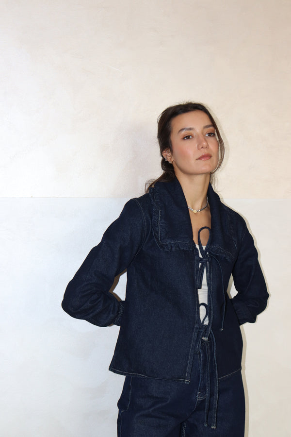 Frill Collar Denim Top