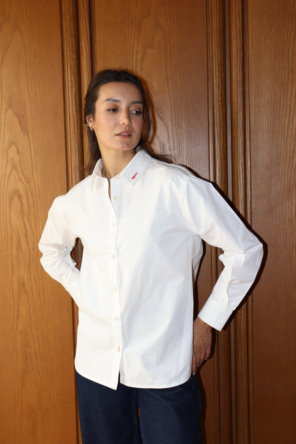 White Poplin Shirt with Embroidery