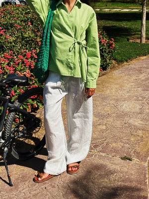 Tied Up Linen Shirt in Lime