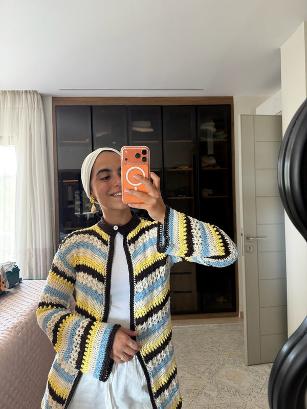 Striped Crochet in Brown X Yellow