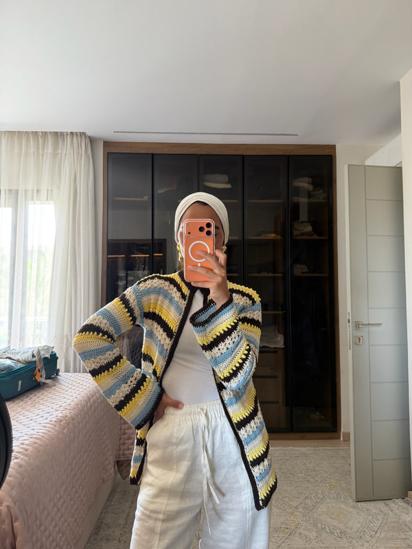 Striped Crochet in Brown X Yellow