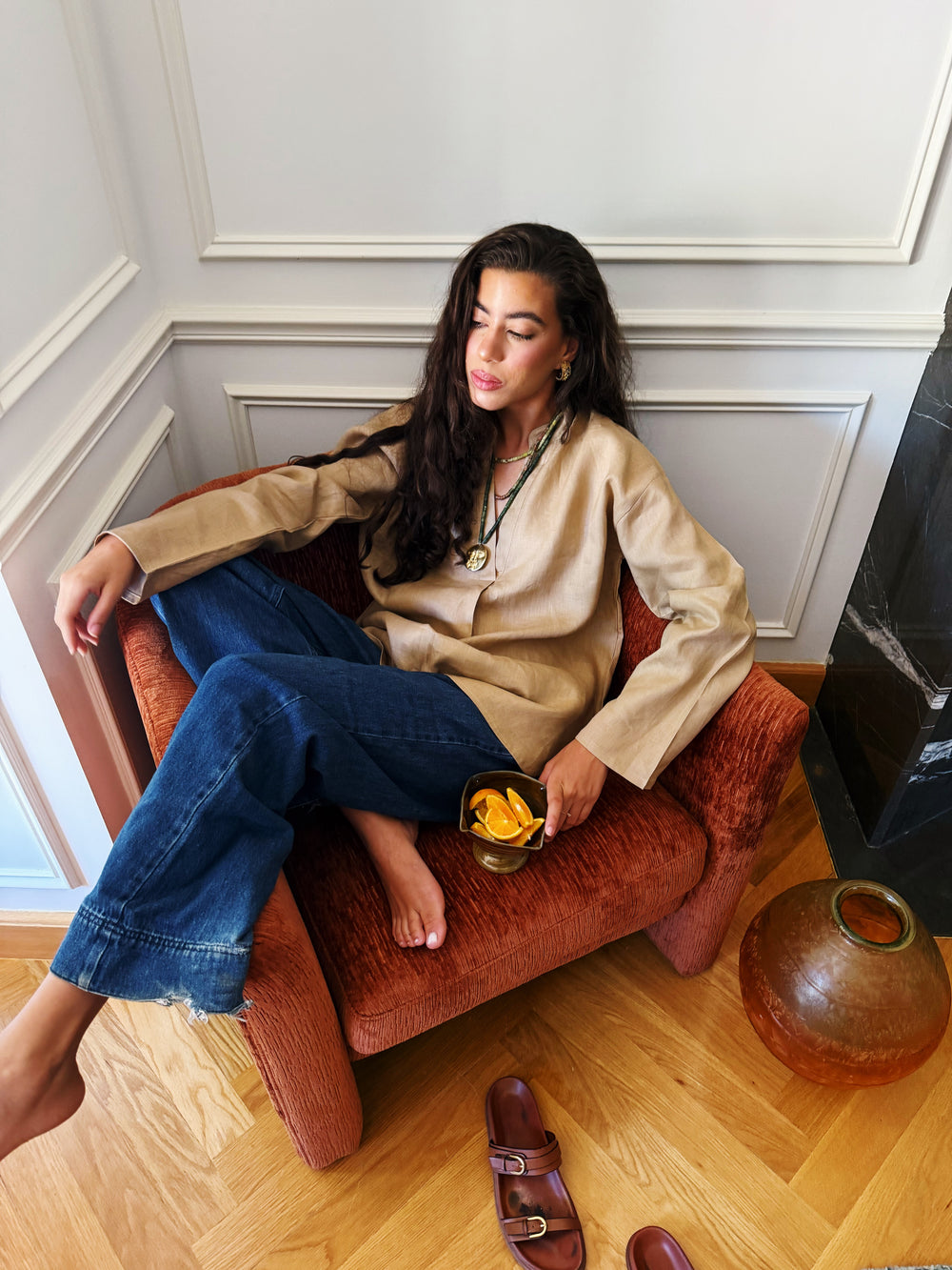 Mandarin Shirt in Camel