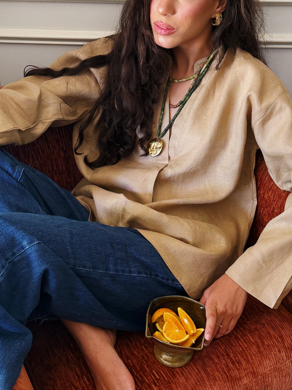 Mandarin Shirt in Camel