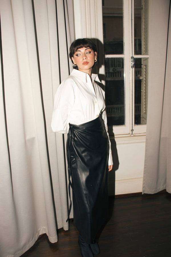 Starlight Leather Wrap Skirt in Black