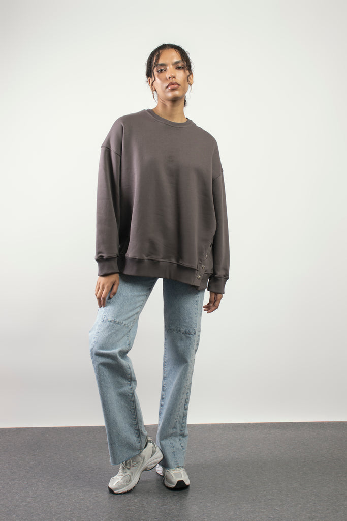 Snap Buttons Sweatshirt in Dark Grey