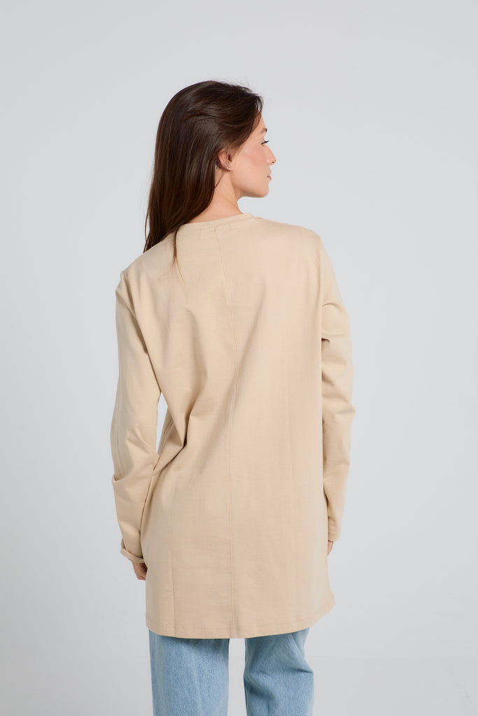 Easy To Do It Long Sleeve Tee in Beige