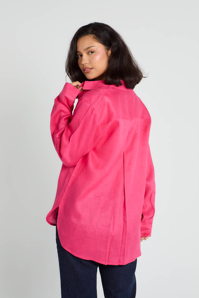 Oversized Linen Shirt in Fucshia