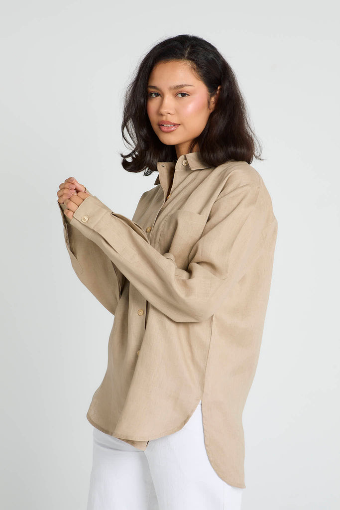 Oversized Linen Shirt in Beige