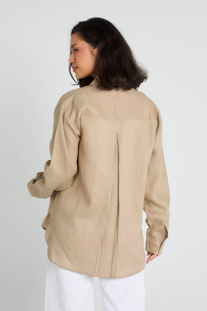 Oversized Linen Shirt in Beige