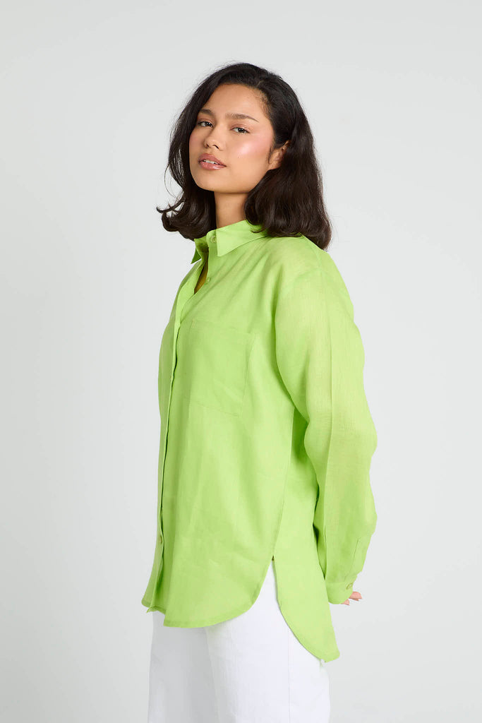 Oversized Linen Shirt in Lime