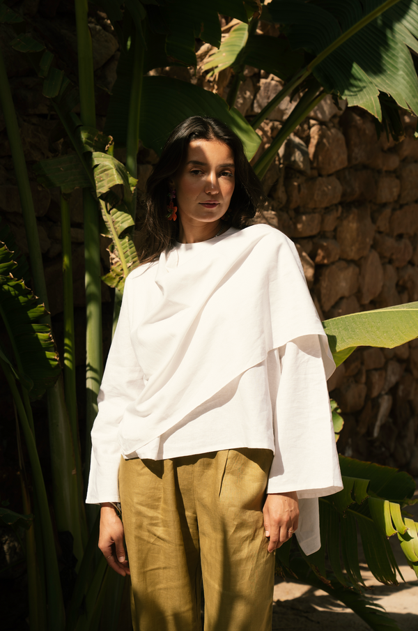 Linen Scarf Top in Offwhite
