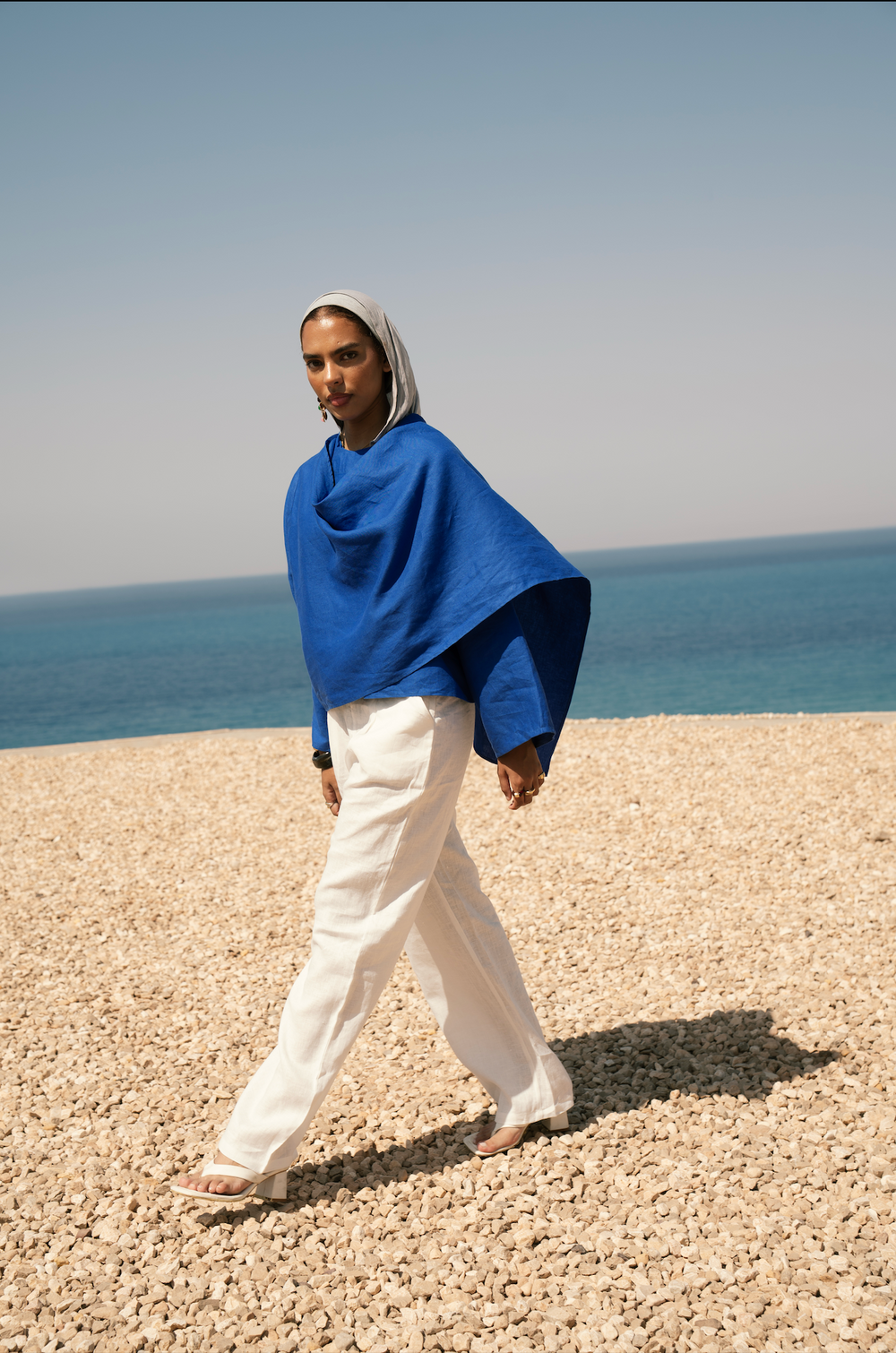 Linen Scarf Top in Royal Blue