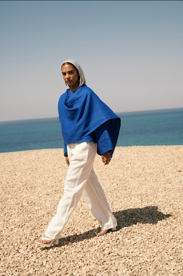 Linen Scarf Top in Royal Blue